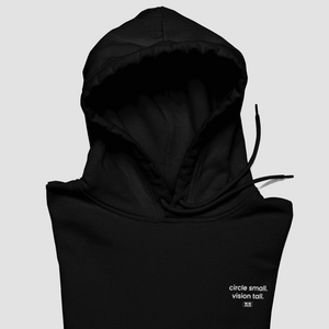 Circle Small Vision Tall - Black hoodie with the slogan