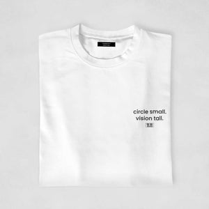 Circle Small Vision Tall - White cotton t-shirt with slogan